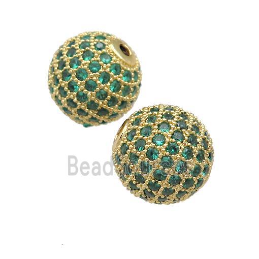 round copper Beads pave green zircon, gold plated