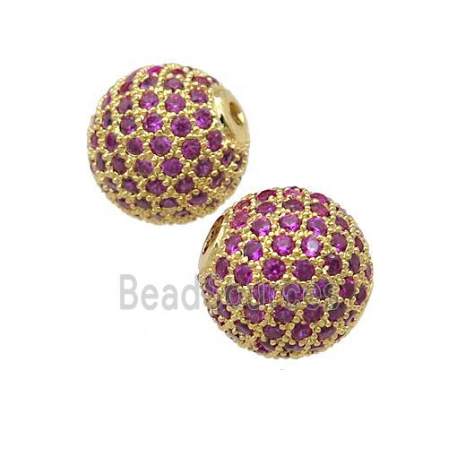 round copper Beads pave hotpink zircon, gold plated