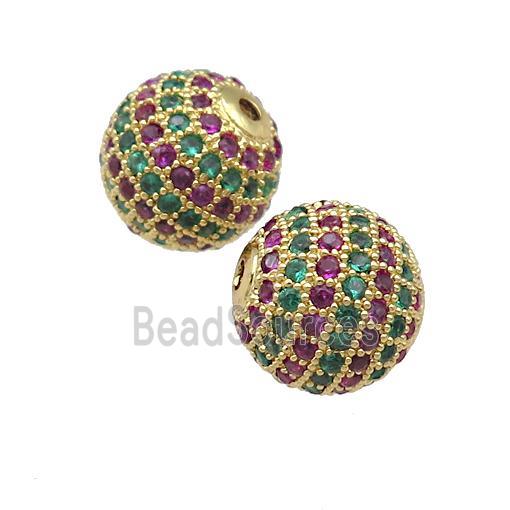 round copper Beads paved zircon, gold plated