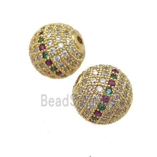 round copper Beads paved zircon, gold plated