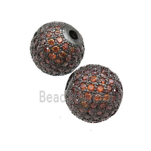 round copper Beads paved orange zircon, black plated