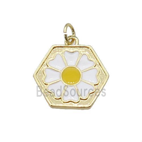 copper Daisy flower pendant with white enamel, gold plated