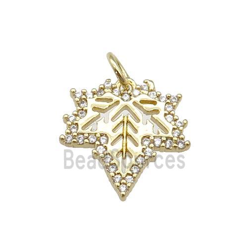 copper MapleLeaf pendant paved zircon, gold plated