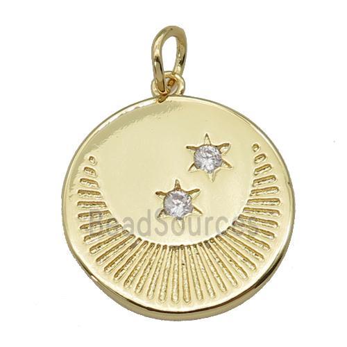 copper Moon star pendant paved zircon, gold plated