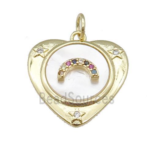 copper Heart pendant paved zircon, moon shell, gold plated