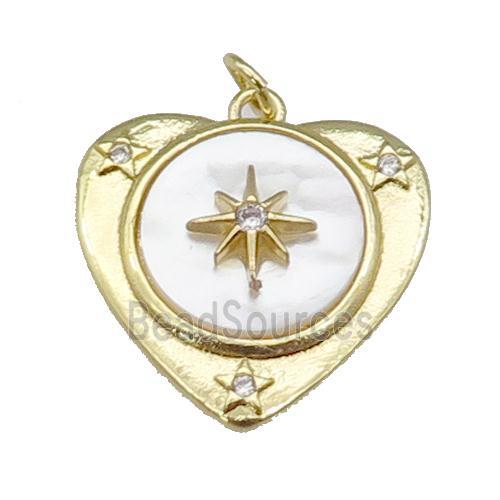 copper Heart pendant paved zircon, star shell, gold plated