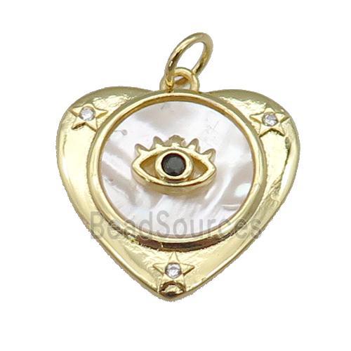 copper Heart pendant paved zircon, eye shell, gold plated