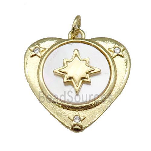 copper Heart pendant paved zircon, star shell, gold plated