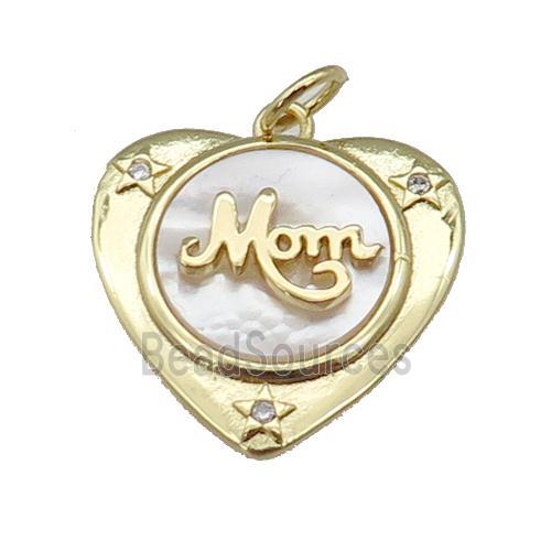 copper Heart pendant paved zircon, MOM shell, gold plated