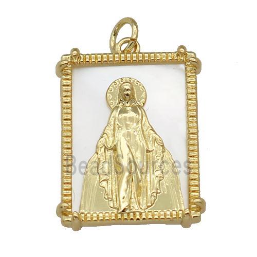 copper Frame pendant with Virgin Mary, shell, gold plated