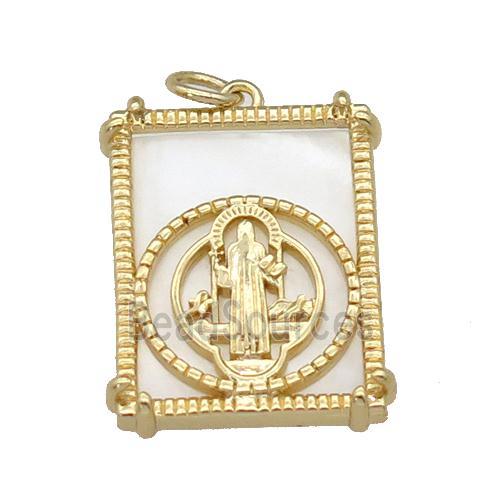 copper Frame pendant with Jesus, shell, gold plated