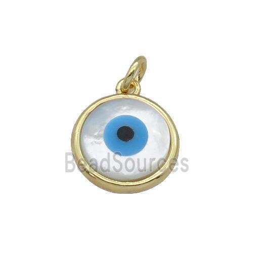 copper circle pendant with Pearlized Shell Evil Eye, gold plated