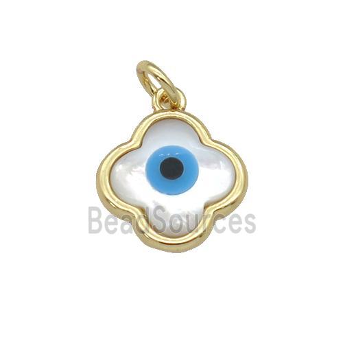 copper clover pendant with Pearlized Shell Evil Eye, gold plated