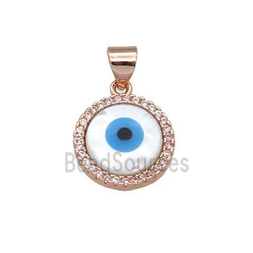 copper circle pendant paved zircon with Pearlized Shell Evil Eye, rose gold