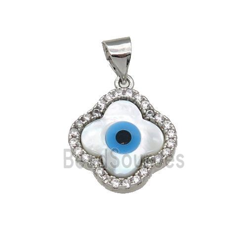 copper clover pendant paved zircon with Pearlized Shell Evil Eye, platinum plated