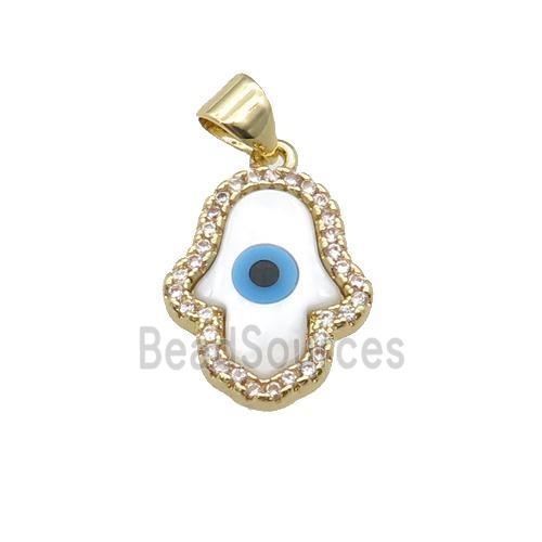 copper hand pendant paved zircon with Pearlized Shell Evil Eye, gold plated