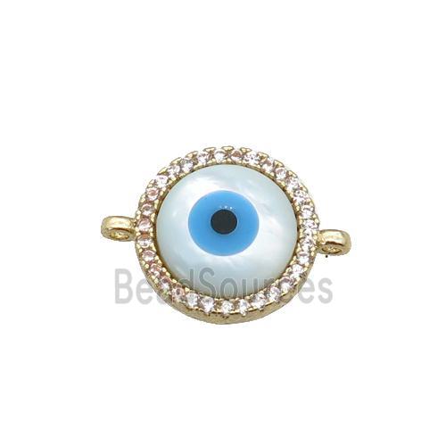 copper circle connector paved zircon with Pearlized Shell Evil Eye, gold plated