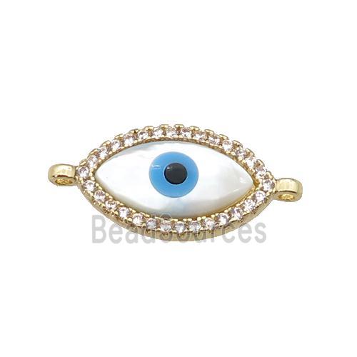 copper connector paved zircon with Pearlized Shell Evil Eye, gold plated