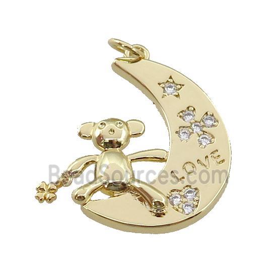 copper Moon mouse pendant paved zircon, LOVE, gold plated