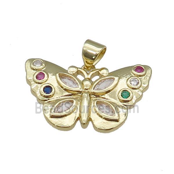 copper Butterfly pendant paved zircon, gold plated