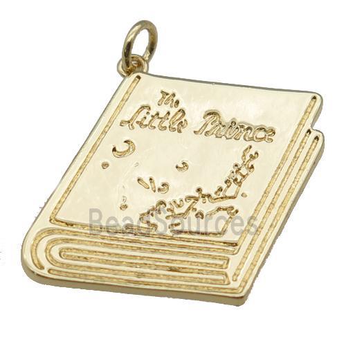 copper Book charm pendant, gold plated