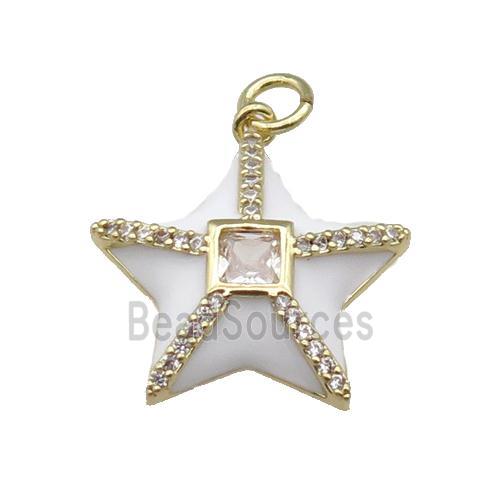 copper star pendant paved zircon, white enamel, gold plated