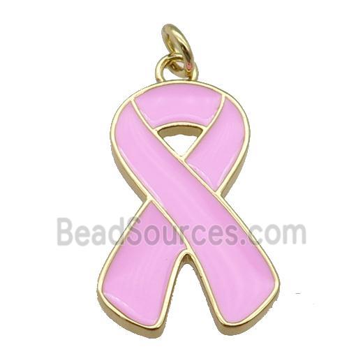 pink enamel Awareness Ribbon, copper pendant, gold plated