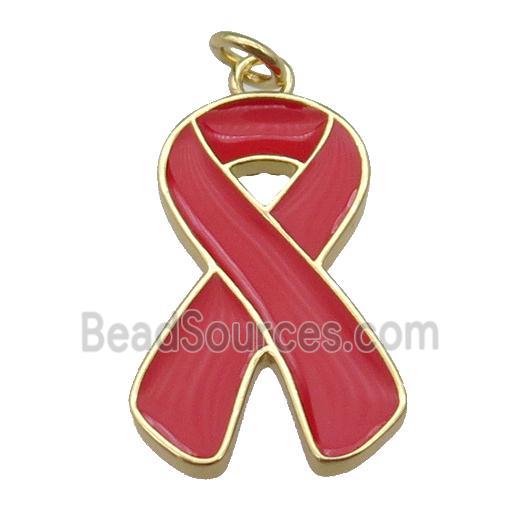 red enamel Awareness Ribbon, copper pendant, gold plated