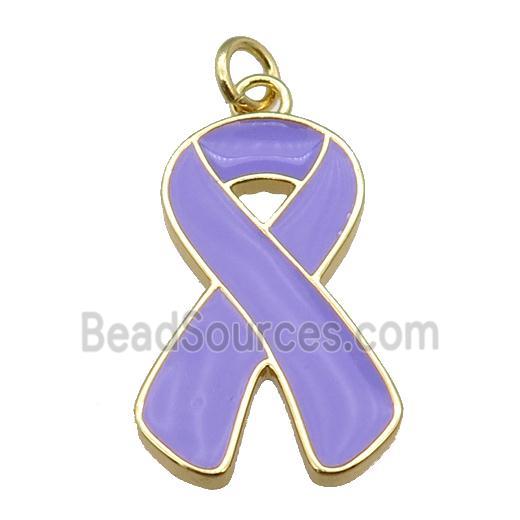 purple enamel Awareness Ribbon, copper pendant, gold plated