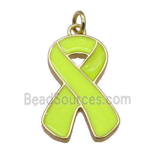 yellow enamel Awareness Ribbon, copper pendant, gold plated