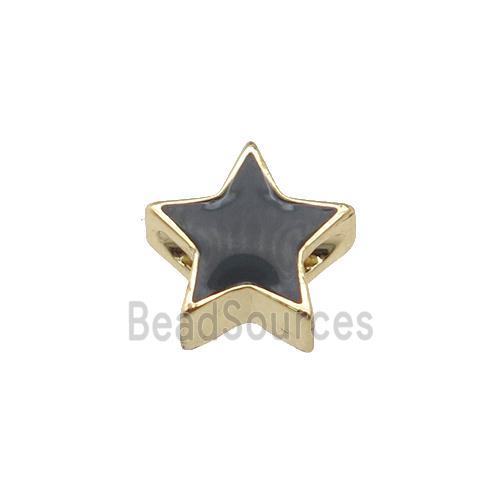 copper Star beads with black enamel, gold plated