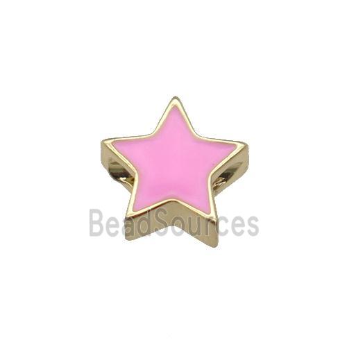 copper Star beads with pink enamel, gold plated