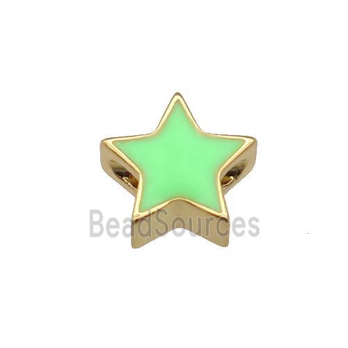 copper Star beads with green enamel, gold plated