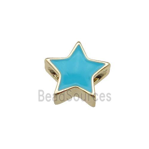 copper Star beads with teal enamel, gold plated