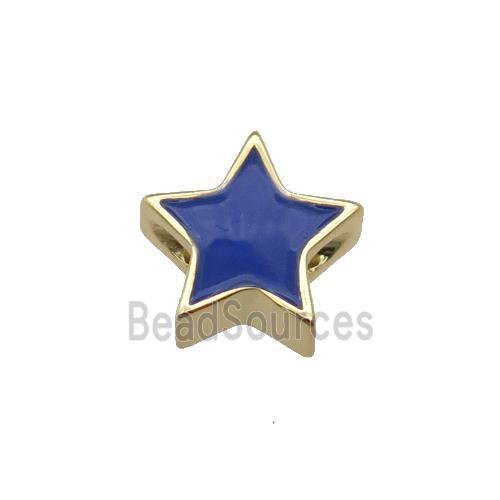 copper Star beads with navyblue enamel, gold plated