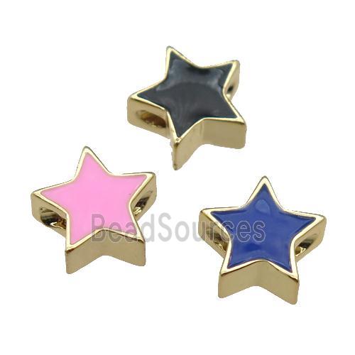 copper Star beads with enamel, gold plated, mixed