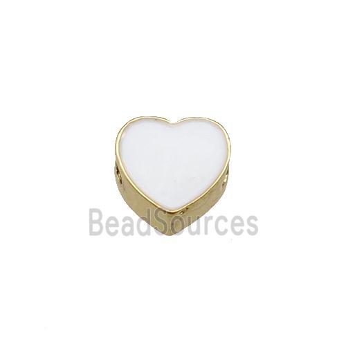 copper Heart beads with white enamel, gold plated