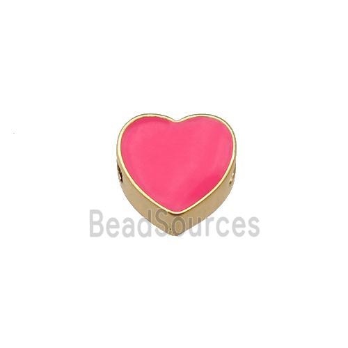 copper Heart beads with hotpink enamel, gold plated