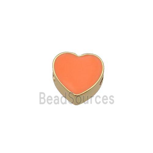 copper Heart beads with orange enamel, gold plated