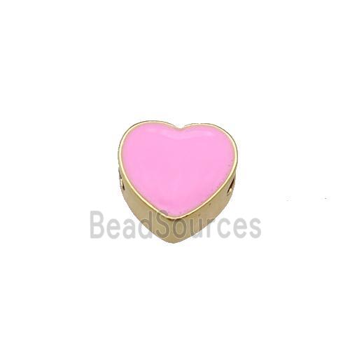 copper Heart beads with pink enamel, gold plated