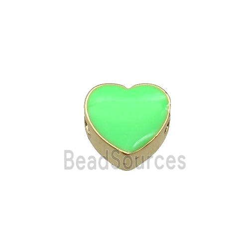 copper Heart beads with green enamel, gold plated