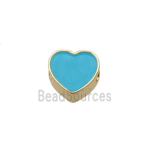 copper Heart beads with teal enamel, gold plated