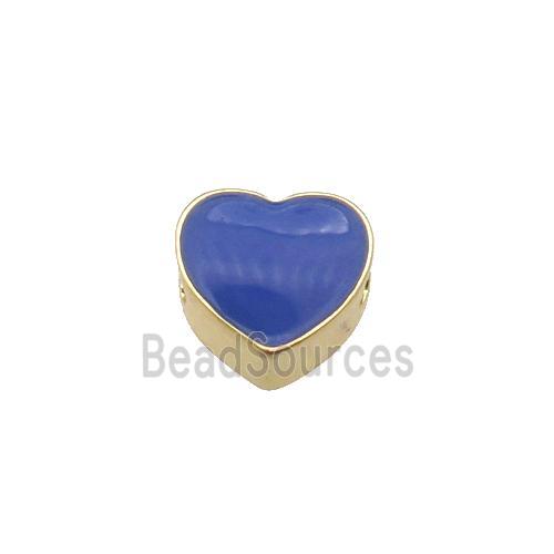 copper Heart beads with navyblue enamel, gold plated