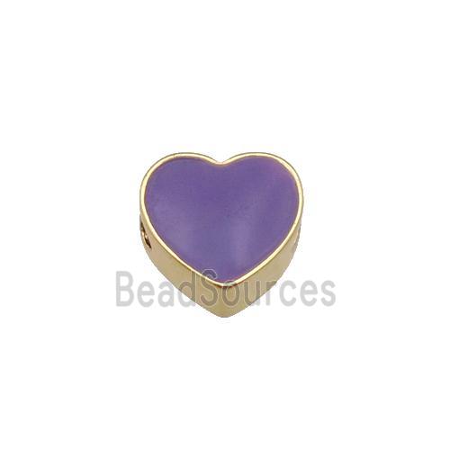 copper Heart beads with purple enamel, gold plated