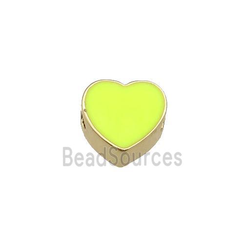 copper Heart beads with yellow enamel, gold plated