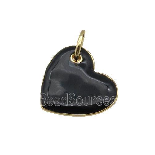 copper Heart pendant with black enamel, gold plated