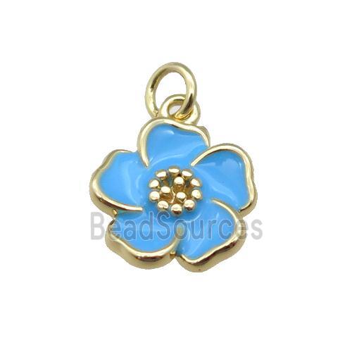 copper Flower pendant with blue enamel, gold plated