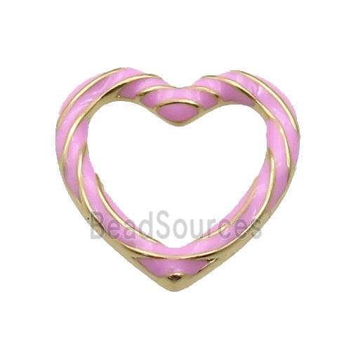 copper Heart pendant with pink enamel, gold plated