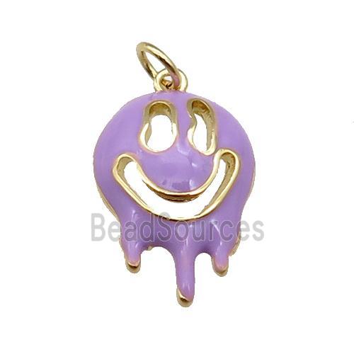 Halloween Ghost charm, copper pendant with lavender enamel, gold plated