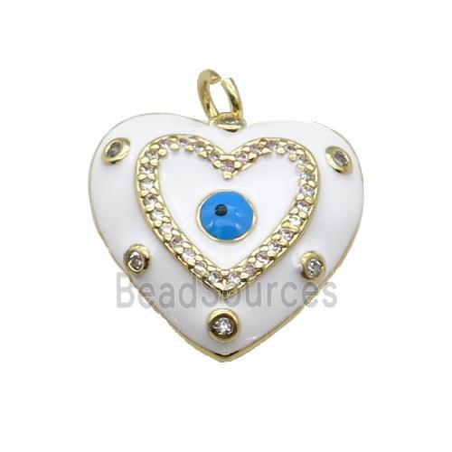 copper Heart pendant with white enamel, evil eye, gold plated